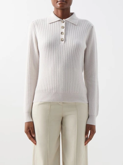 Allude Ribbed Cashmere Polo Sweater In Ivory