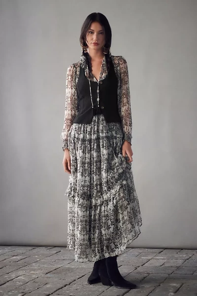 By Anthropologie The Marais Printed Chiffon Maxi Dress In Black