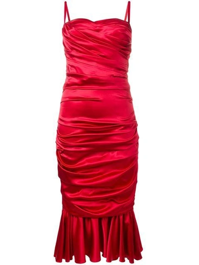 Dolce & Gabbana Ruched Stretch-silk Dress In Fuschia