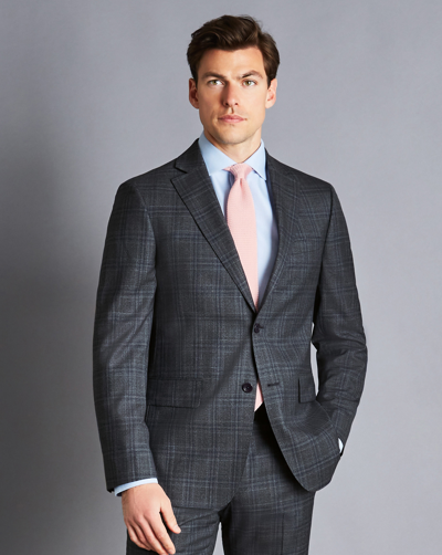 Charles Tyrwhitt Prince Of Wales Checkered Ultimate Performance Suit Wool Jacket In Blue