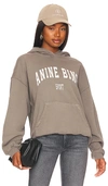 Anine Bing Harvey Logo Hooded Cotton Sweatshirt In Dusty Olive