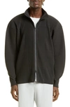 Issey Miyake Arc Pleated Funnel-neck Relaxed-fit Woven Jacket In Coke Grey