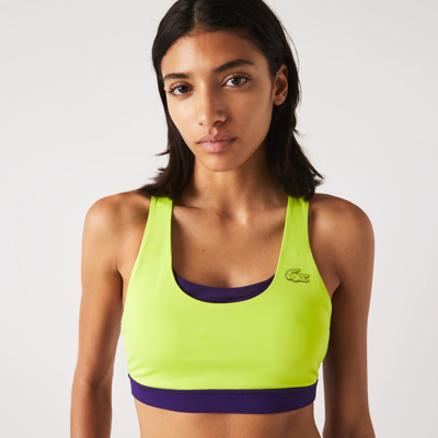 Lacoste Women's Sport Colorblock Recycled Polyester Sports Bra In Yellow