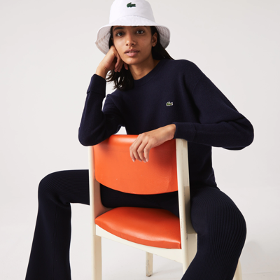Lacoste Women's Relaxed Fit Wool Moss Stitch Sweater - 34 In Blue