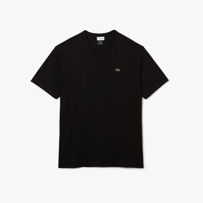 Lacoste V-neck Pima Cotton Tee In Black