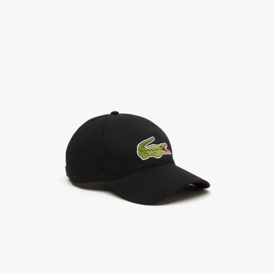 Lacoste Big Crocodile Embroidered Gabardine Cap In Black