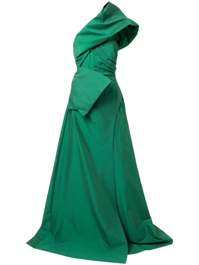 Rachel Gilbert Archer Asymmetric Neck Gown In Green