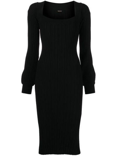 Adam Lippes Long-sleeved Knitted Midi Dress In Black