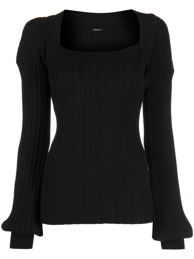 Adam Lippes Square-neck Long-sleeved Knitted Top In Black