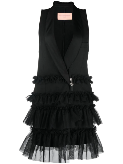 Viktor & Rolf Ruffle-trim Tuxedo Dress In Black