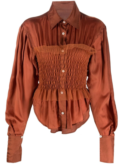 Viktor & Rolf Long-sleeve Smocked Shirt In Orange