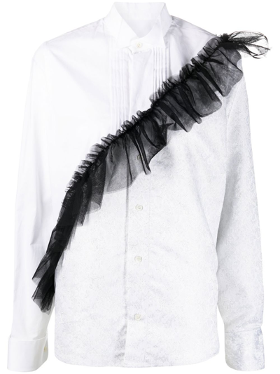Viktor & Rolf Tulle-detail Long-sleeve Tuxedo Shirt In White