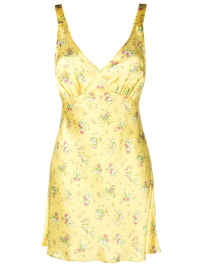 Reformation Yellow Ellery Floral Print Silk Mini Dress