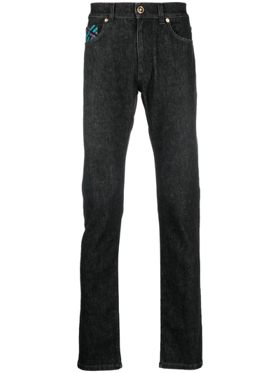 Versace La Greca Straight-leg Jeans In Black