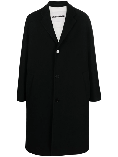 Jil Sander Semi-lined Double-breasted Virgin Wool Coat In Black