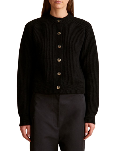 Khaite Michaela Cropped Cashmere Cardigan In Black