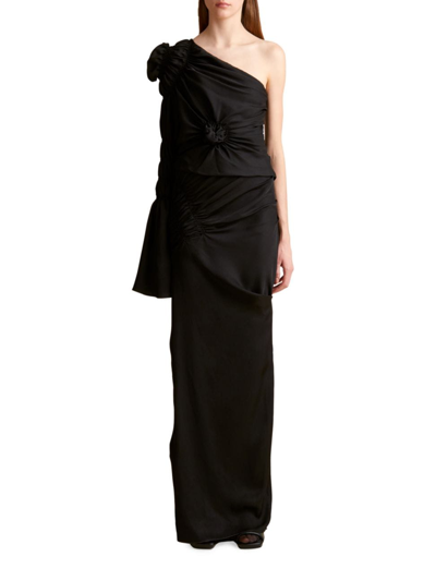 khaite one shoulder dress KHAITE Coast asymmetric one-shoulder draped Lurex dress