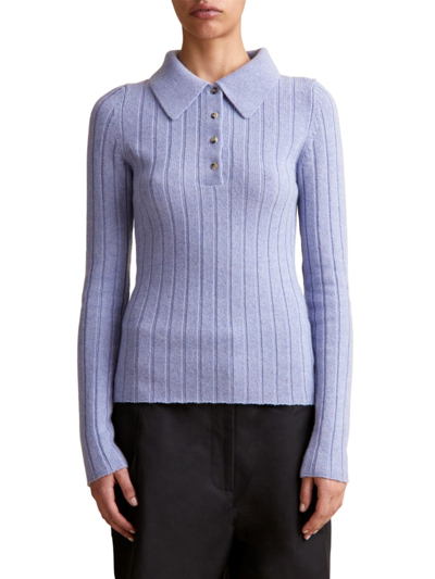 Khaite Hans Cashmere Half-button Sweater In Blue