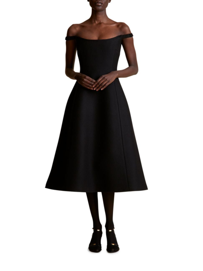 Khaite Uma Off-the-shoulder Wool-blend Midi Dress In Black