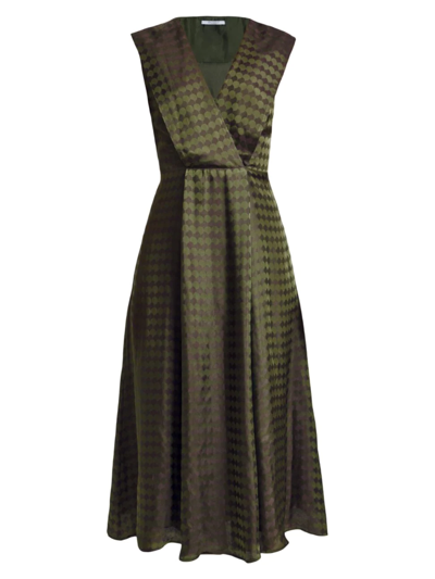 Santorelli Silvia Pleated Monogrammed Midi-dress In Militare