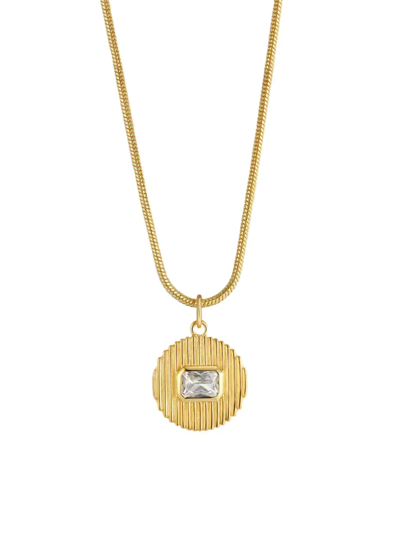 Luv Aj Le Signe Cubic Zirconia Ridged Disc Pendant Necklace In 14k Gold Plated, 16-18