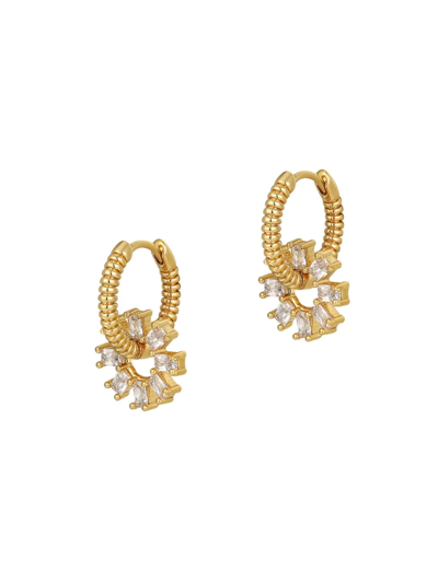 Luv Aj Baguette Cubic Zirconia Washer Charm Huggie Hoop Earrings In 14k Gold Plated