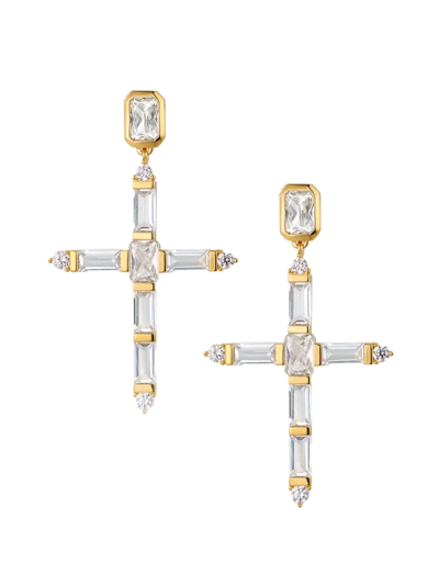 Luv Aj Mixed Cubic Zirconia Cross Drop Earrings In 14k Gold Plated