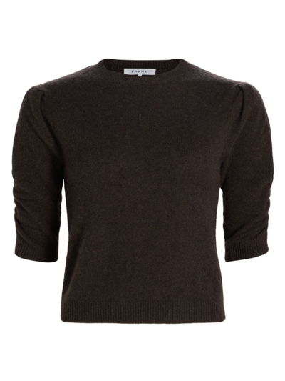 Frame Ruched Sleeve Recycled Cashmere Blend Sweater In Americano