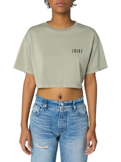 Amiri Logo-print Cropped Cotton-jersey T-shirt In Olive Green