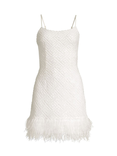 Elliatt Petrea Feather-trim Minidress In Ivory