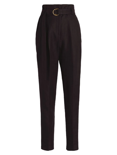 Another Tomorrow Paperbag Pleated Trousers In Black