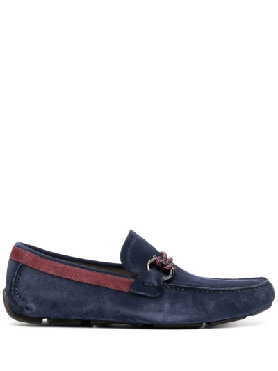 Ferragamo Men's Front 4 Gancino Leather Driving Shoes In Bluemarine