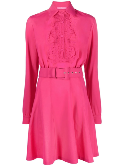 Ermanno Scervino Belted Lace-detail Shirtdress In Pink
