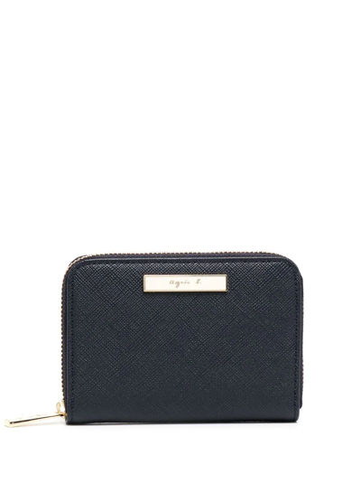 Agnès B. Logo-plaque Leather Wallet In Blue