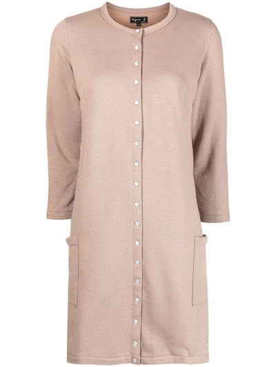 Agnès B. Three-quarter Sleeve Mini Shirt Dress In Neutrals