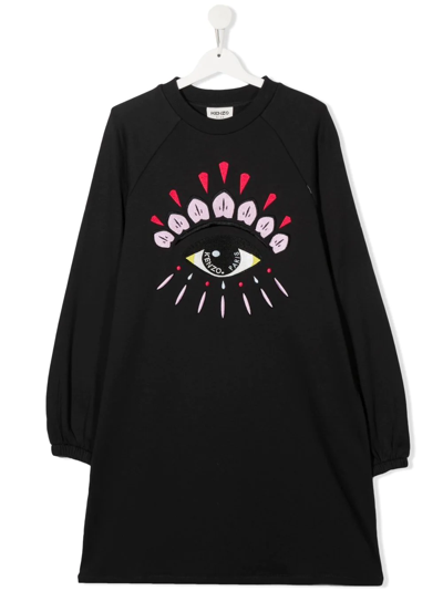 Kenzo Kids' Eye-print Embroidered Sweatshirt Dress In Grigio