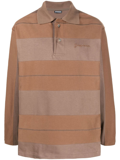 Jacquemus Logo-embroidered Long-sleeve Polo Shirt In Brown