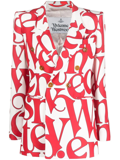 Vivienne Westwood Lelio Logo双排扣卡迪西服夹克 In Red,white