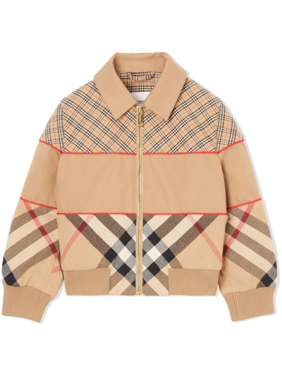 Burberry Kids' 格纹哈灵顿夹克 In Archive Beige