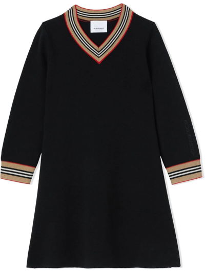 Burberry Kids' Ginny Long Sleeve Wool Blend Sweater Dress In Black