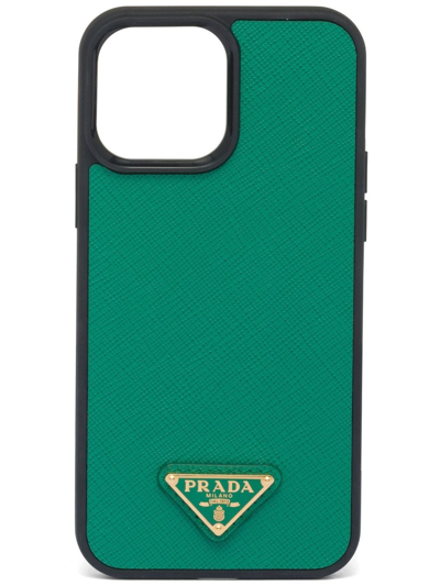 Prada Enamel Triangle Logo Iphone 13 Pro Case In Grün