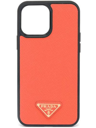 Prada Triangle-logo Iphone 13 Pro Max Cover In Orange