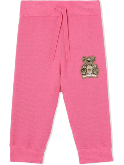 Burberry Babies' Thomas Bear Motif Track Pants In Pink