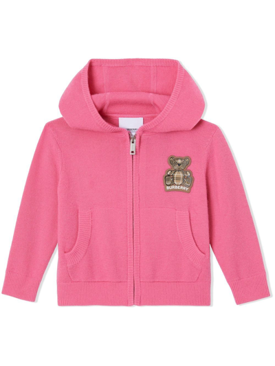 Burberry Babies' Thomas Bear Appliqué Hoodie In Bubblegum Pink