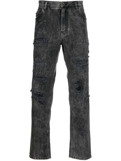 Dolce & Gabbana Distressed-finish Straight-leg Jeans In Grey