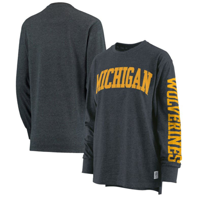 Pressbox Heathered Navy Michigan Wolverines Two-hit Canyon Long Sleeve T-shirt