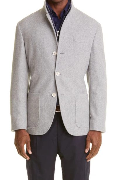 Brunello Cucinelli Patch Pocket Cashmere Jacket In C2148-pearl Grey