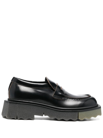 Off-white Brushed Leather Sponge Loafers In Black