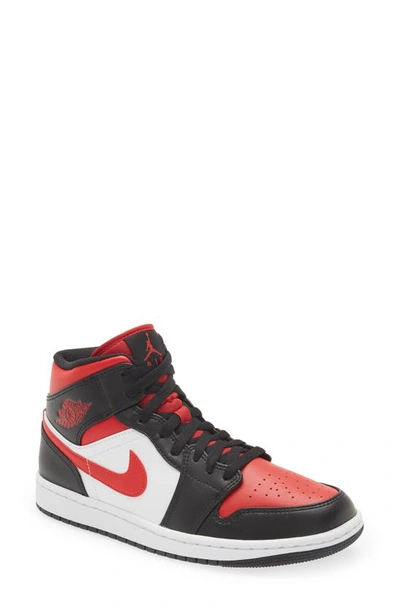 Jordan Nike Air  1 Mid Sneaker In Black/ Fire Red/ White