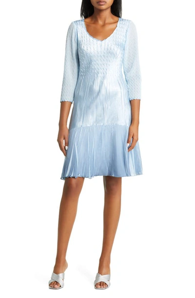 Komarov Charmeuse Long Sleeve Cocktail Dress In River Blue Ombre